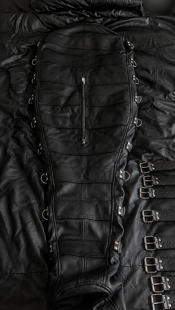 leather full-body sleepsack, leather sleepsack, leather sleepsack bondage bag