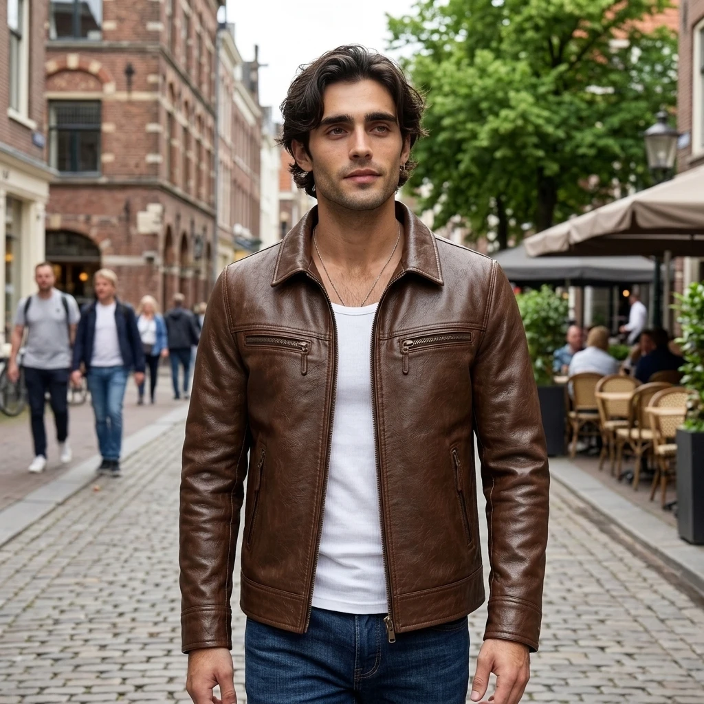 brown leather jacket, leather biker, mens biker jacket, motorcycle jacket, vintage jacket, leather coat