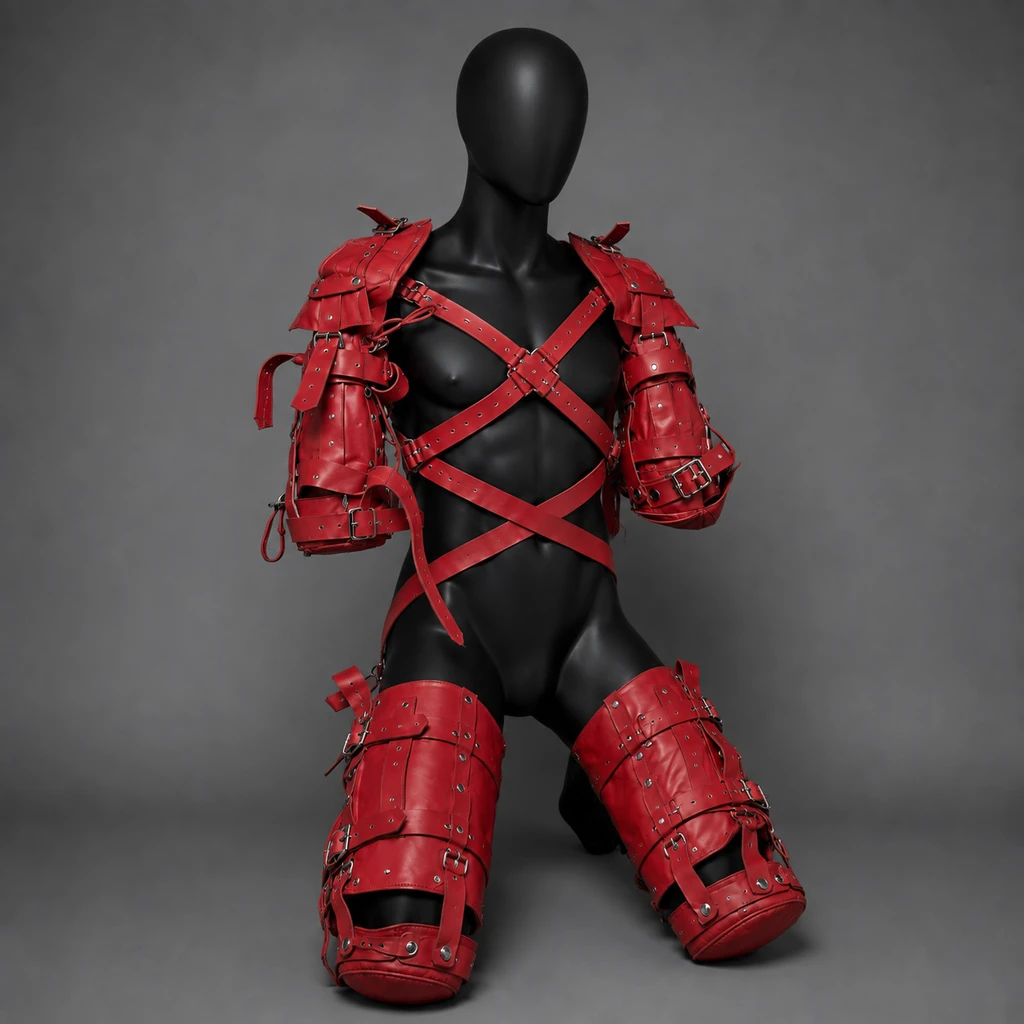 red leather crawler harness, red cowhide leather harness, full body leather harness, adjustable leather crawler harness, red pet play harness