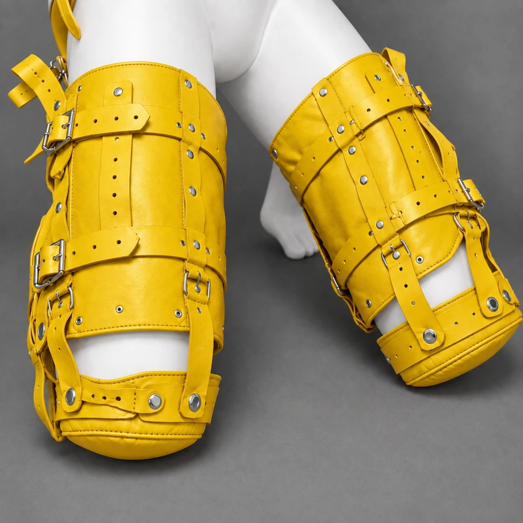 yellow leather pet crawler harness, cowhide leather, restraint harness