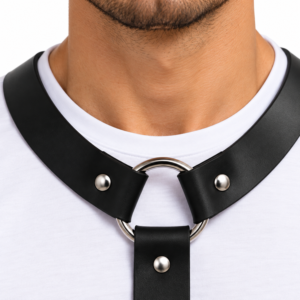 spiked leather body harness, leather chest harness, studded leather harness, leather clubwear harness, leather fashion harness
