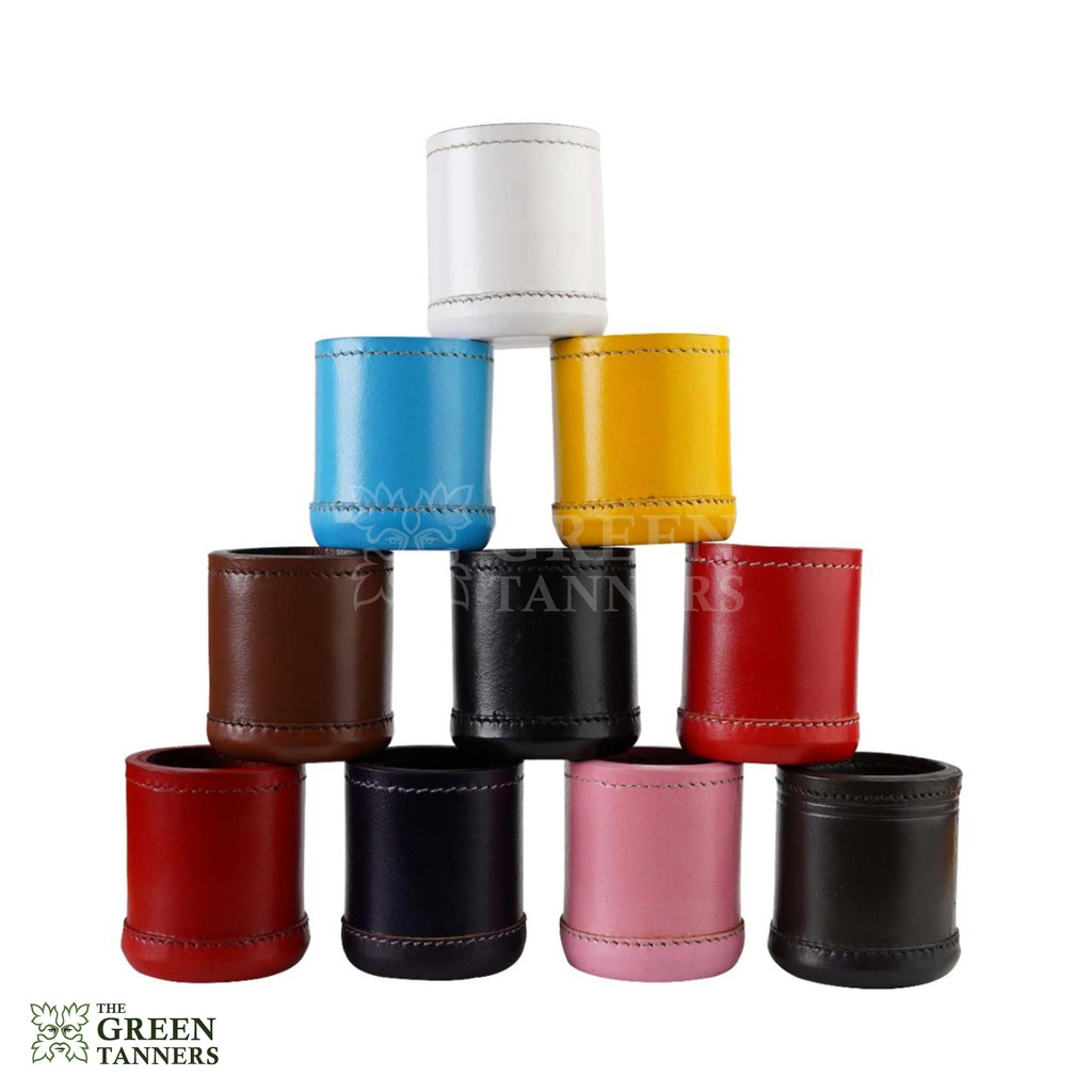 antique leather dice cup