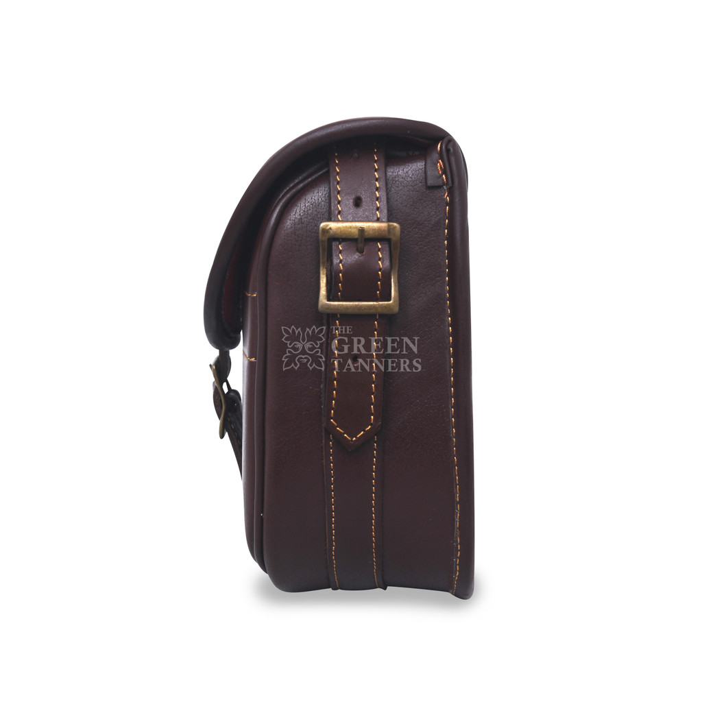 100% Genuine Leather Shooting Bag  Maroon Leather Ammo Bag - Side View