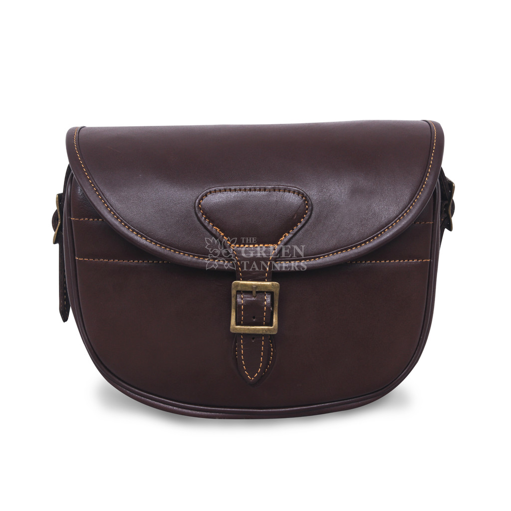 100% Genuine Leather Shooting Bag  Maroon Leather Ammo Bag - Front View