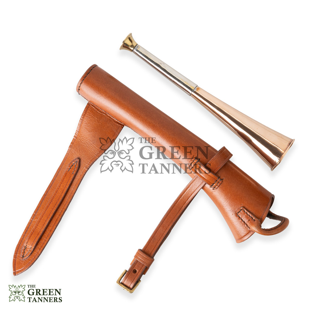 Copper Fox Hunting 1 Band Horn with Genuine Leather Saddle Attach Case