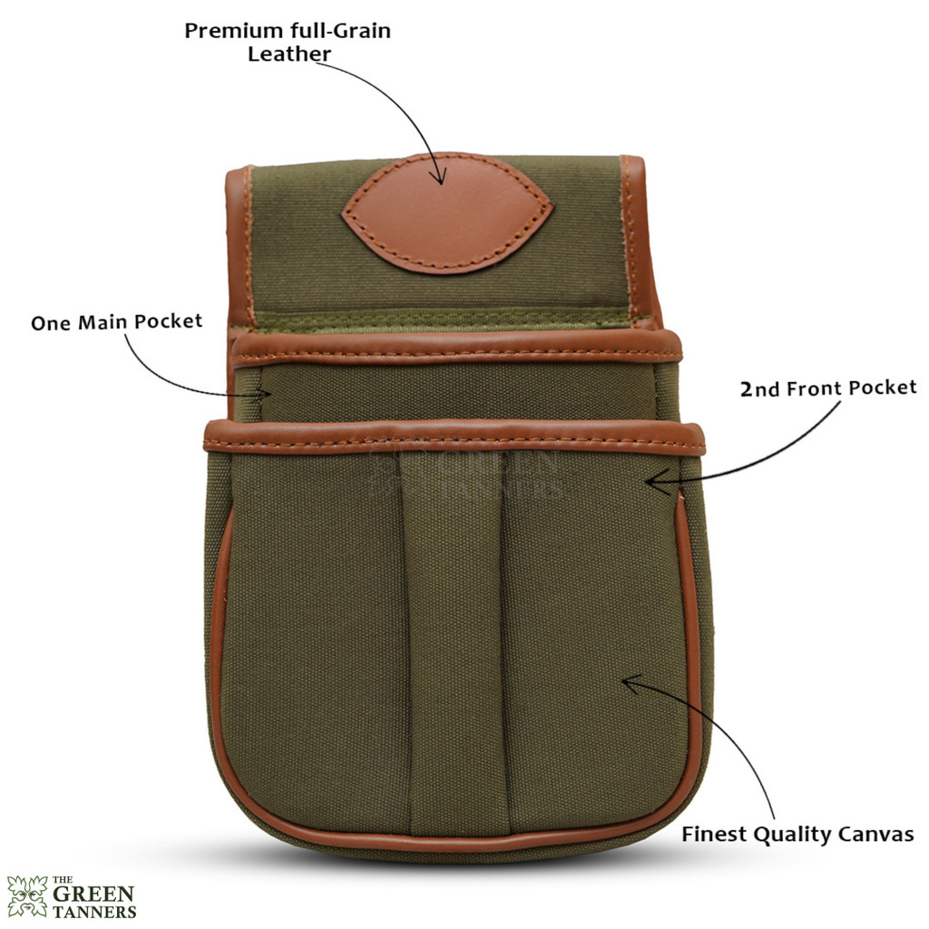 Canvas Leather Cartridge Bag, Canvas Belt Pouch, canvas shooting bag, cartridge holder, shotgun cartridge bag, leather shooting bag