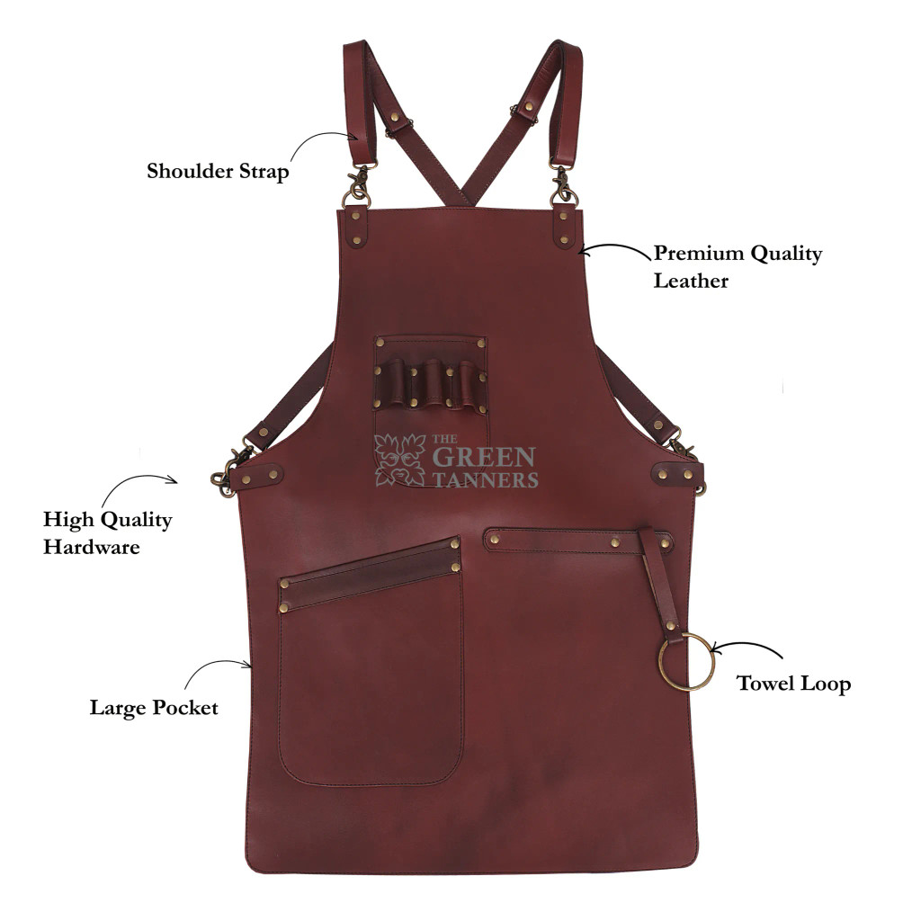 Model wear a Leather Apron for Woodworking - Infographics