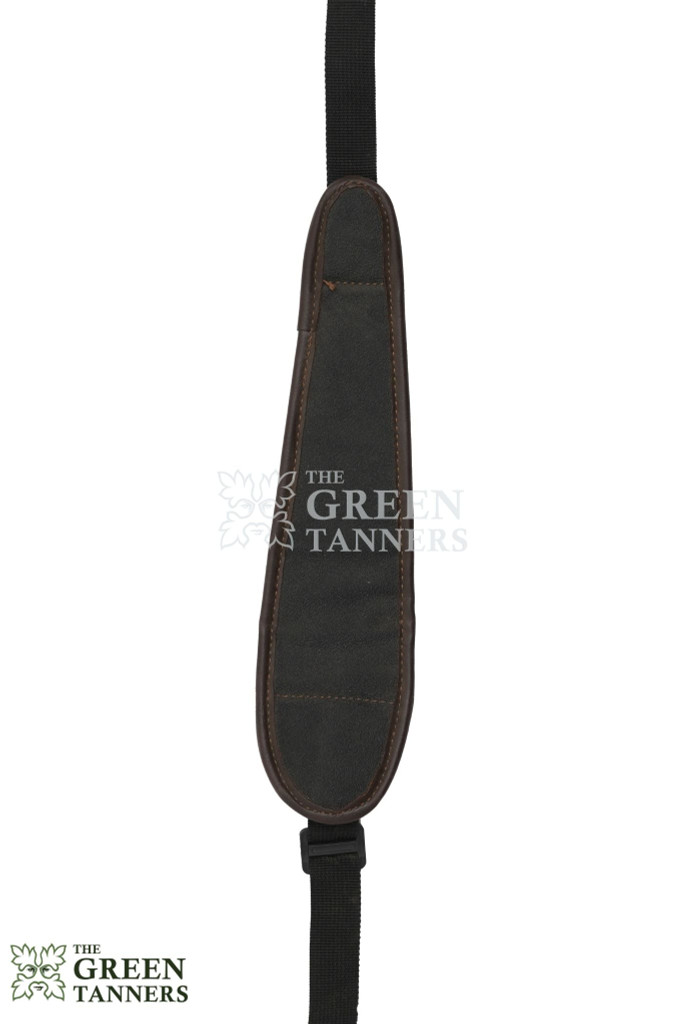 orange and black leather gun strap, rifle sling strap, shotgun strap