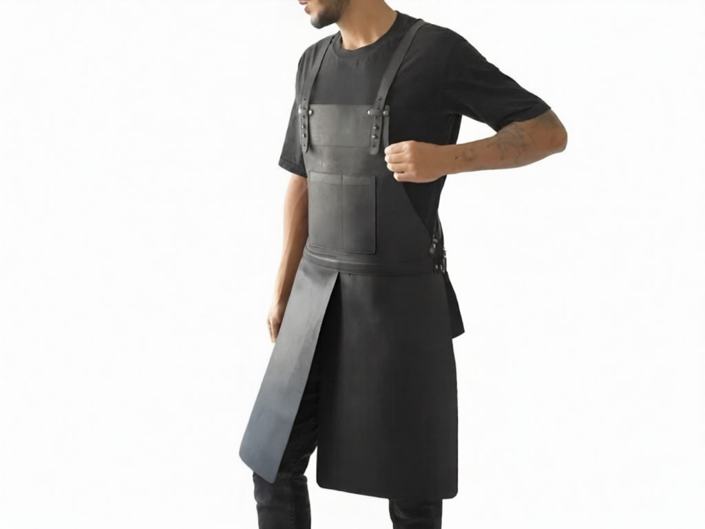 Front view of model wearing Welders Leather Apron
