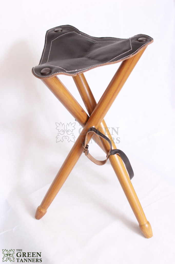 polo camping stool, leather camping stool, tripod folding stool