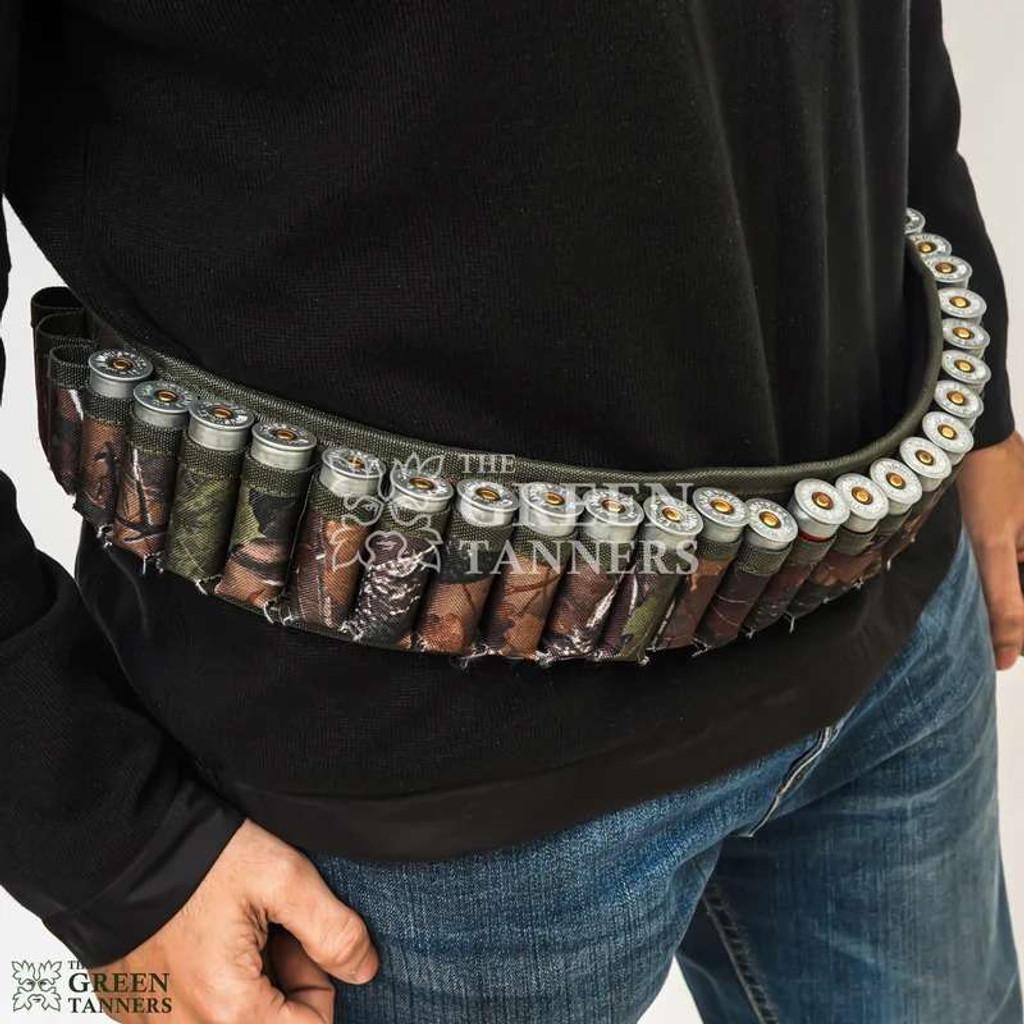 canvas cartridge belt, shotgun shell holder, camouflage cartridge belt, shotgun cartridge belt