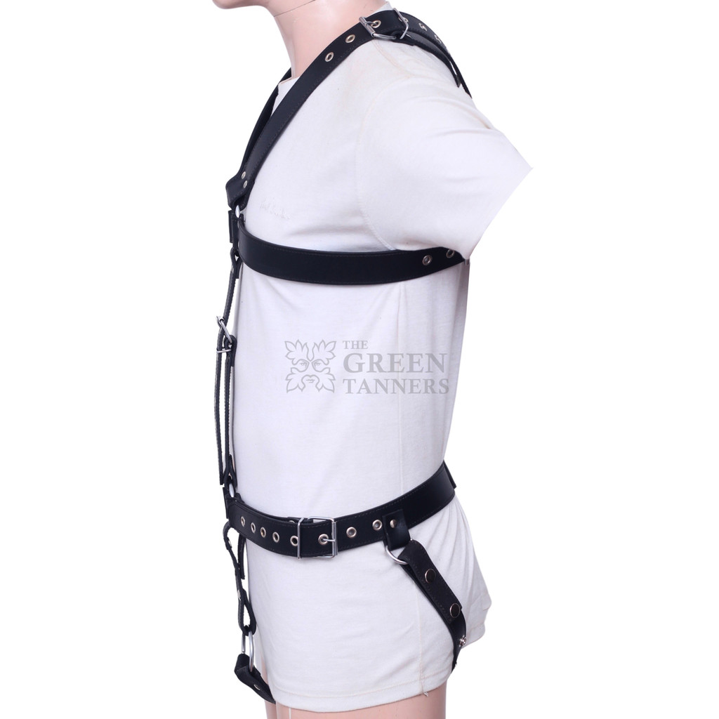 side view - full body gay leather chest harness