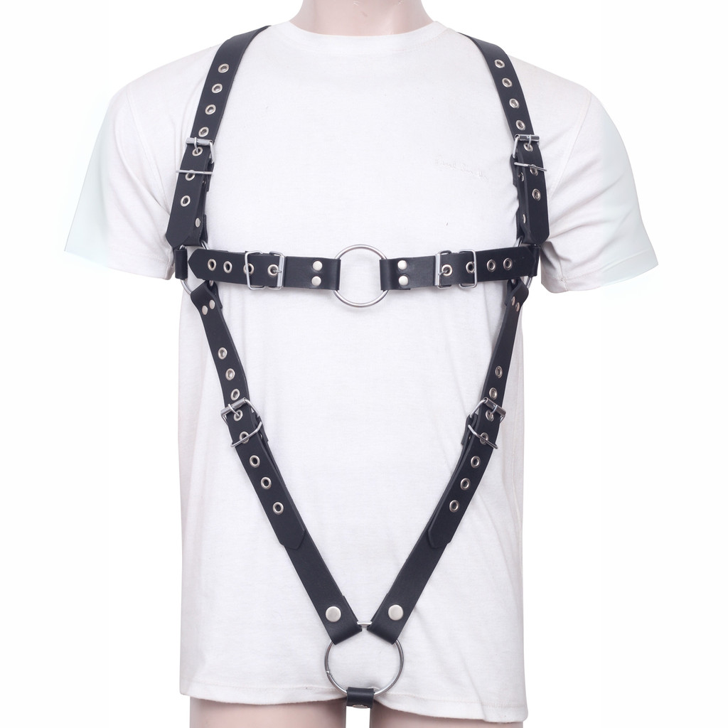 Front View - Full Body Gay Leather Chest Harness