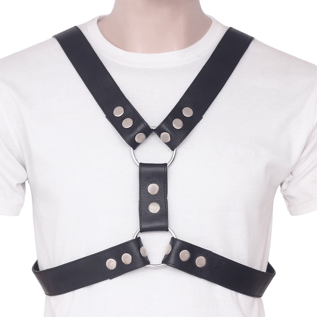 men's leather y-harness - front view, leather harness, leather gay harness, leather bondage harness, men's leather harness, leather harness for men, bondage harness, gay harness, gay leather harness
