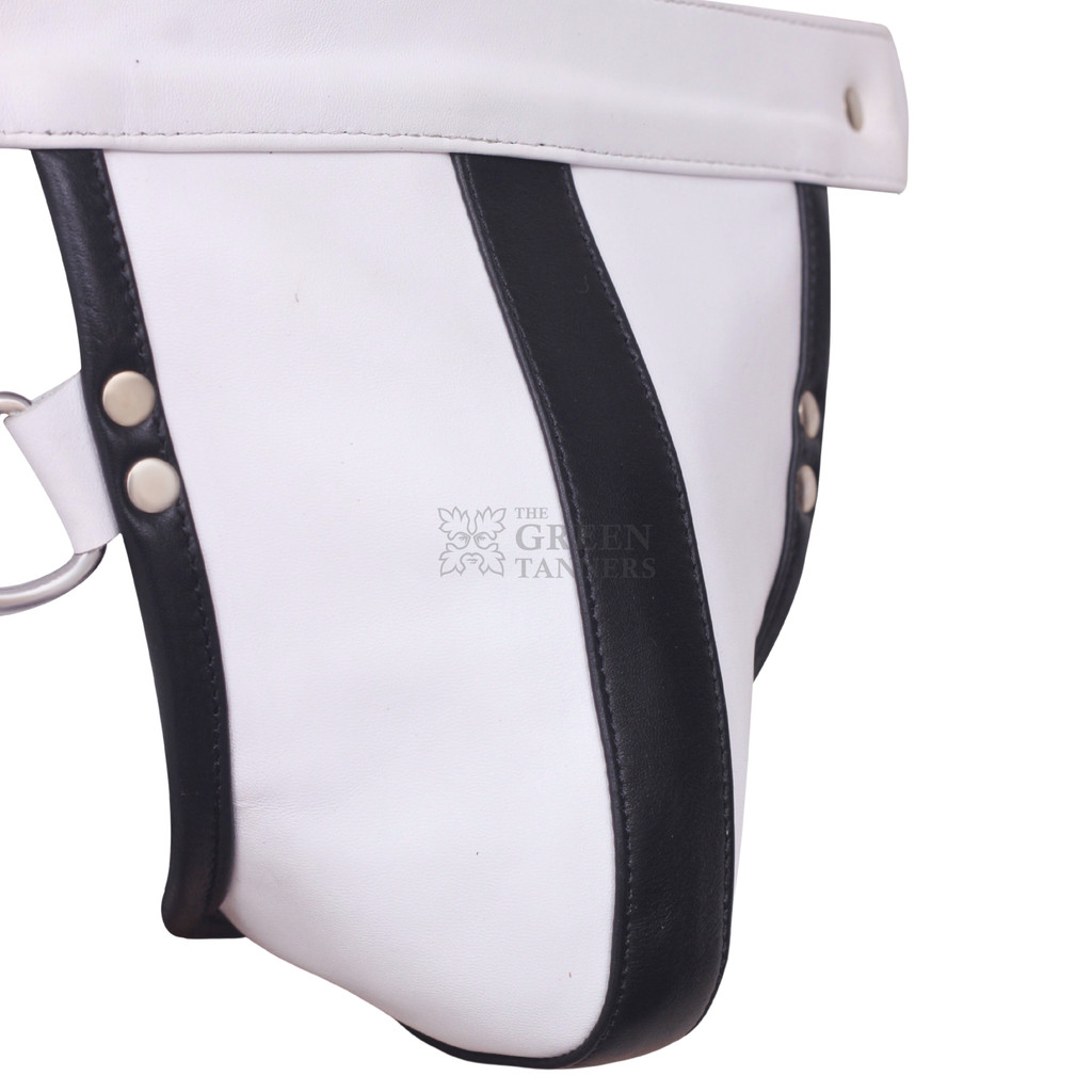 Leather Gay Jockstrap with Black Stripe - Zoomed View Leather Gay Jockstrap with Black Stripe - Zoomed View