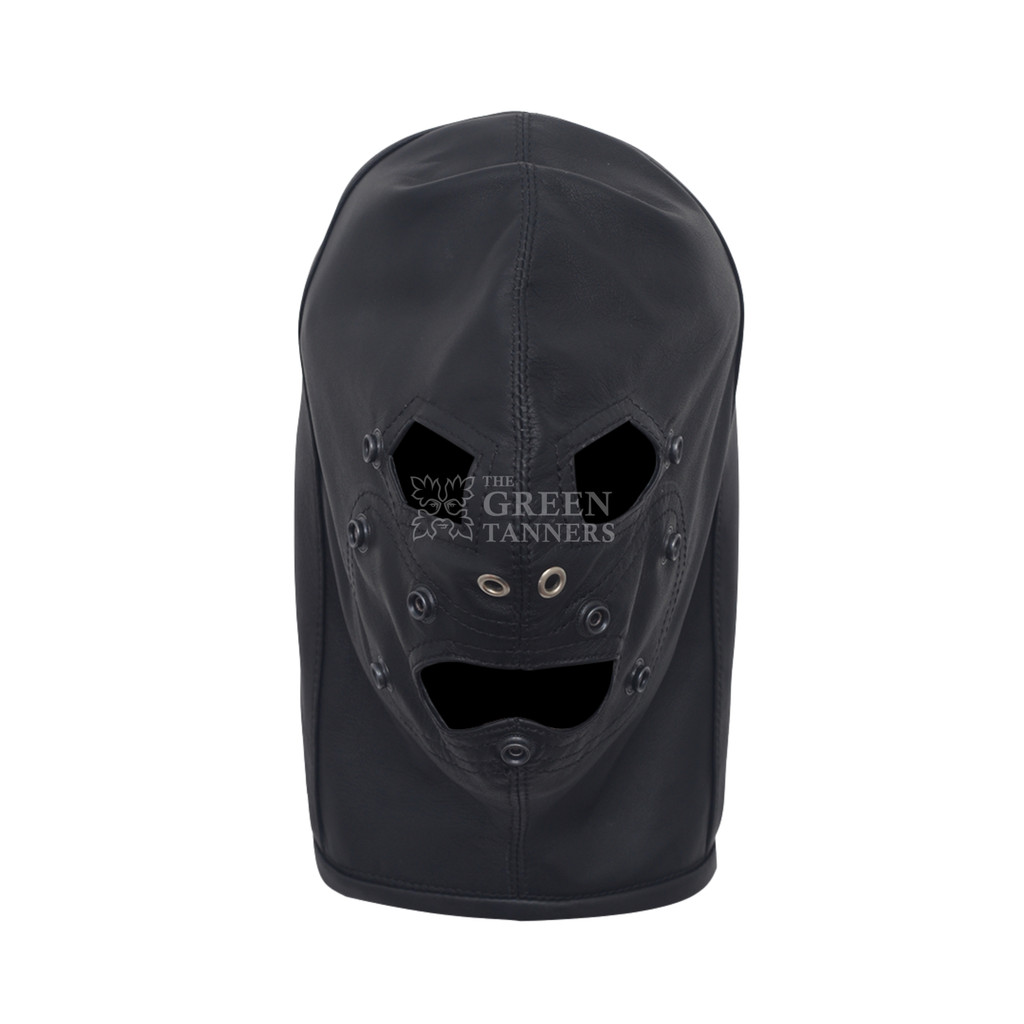 Leather Bondage Hood, Leather Hood, Leather Bondage Harness, Leather Bondage Head - Front View Without Attachments Leather Bondage Hood, Leather Hood, Leather Bondage Harness, Leather Bondage Head - Front View Without Attachments