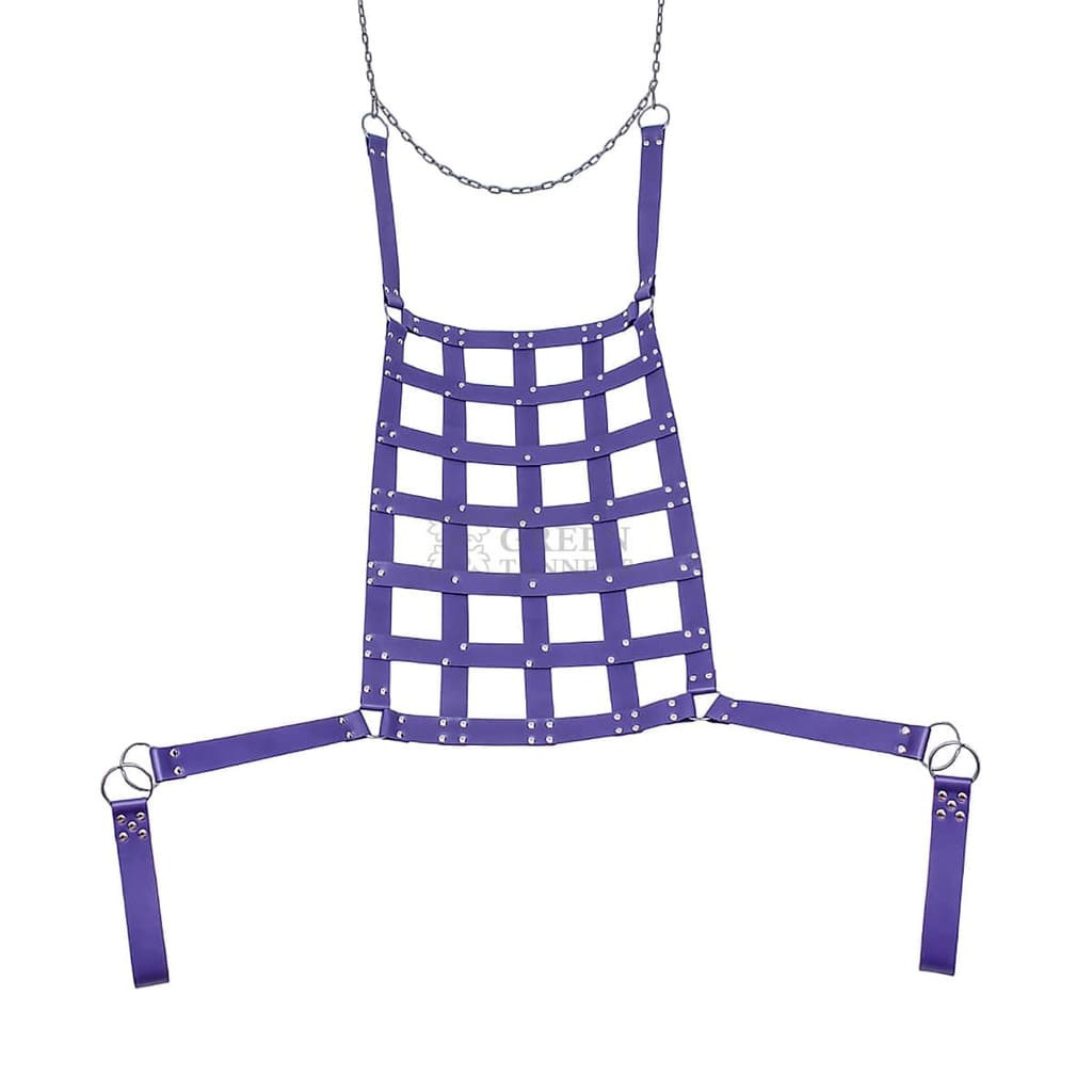 purple leather bondage suspension sling with chains, leather sex swing, leather bondage suspension sling, leather bondage sex sling, leather sex sling
