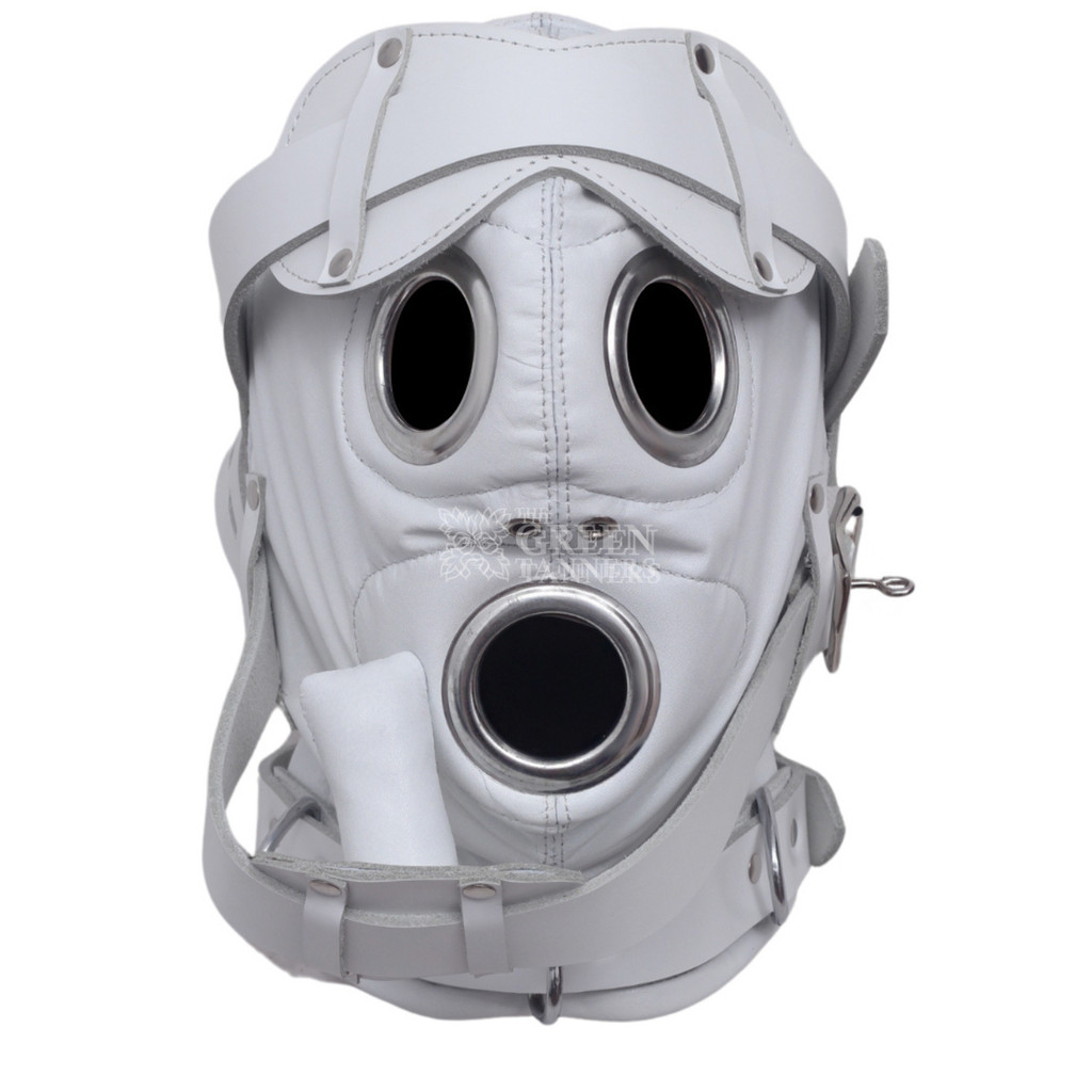 Leather Bondage Mask with Mouth Plug - Zoomed View