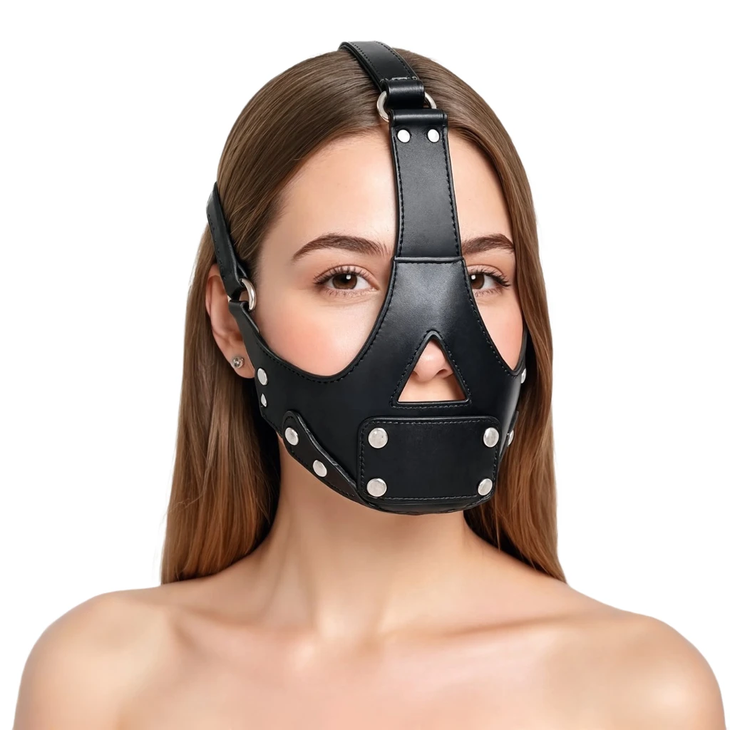 leather face muzzle, leather bdsm muzzle, leather head harness, leather bondage muzzle, leather muzzle, leather harness, leather kinky muzzle