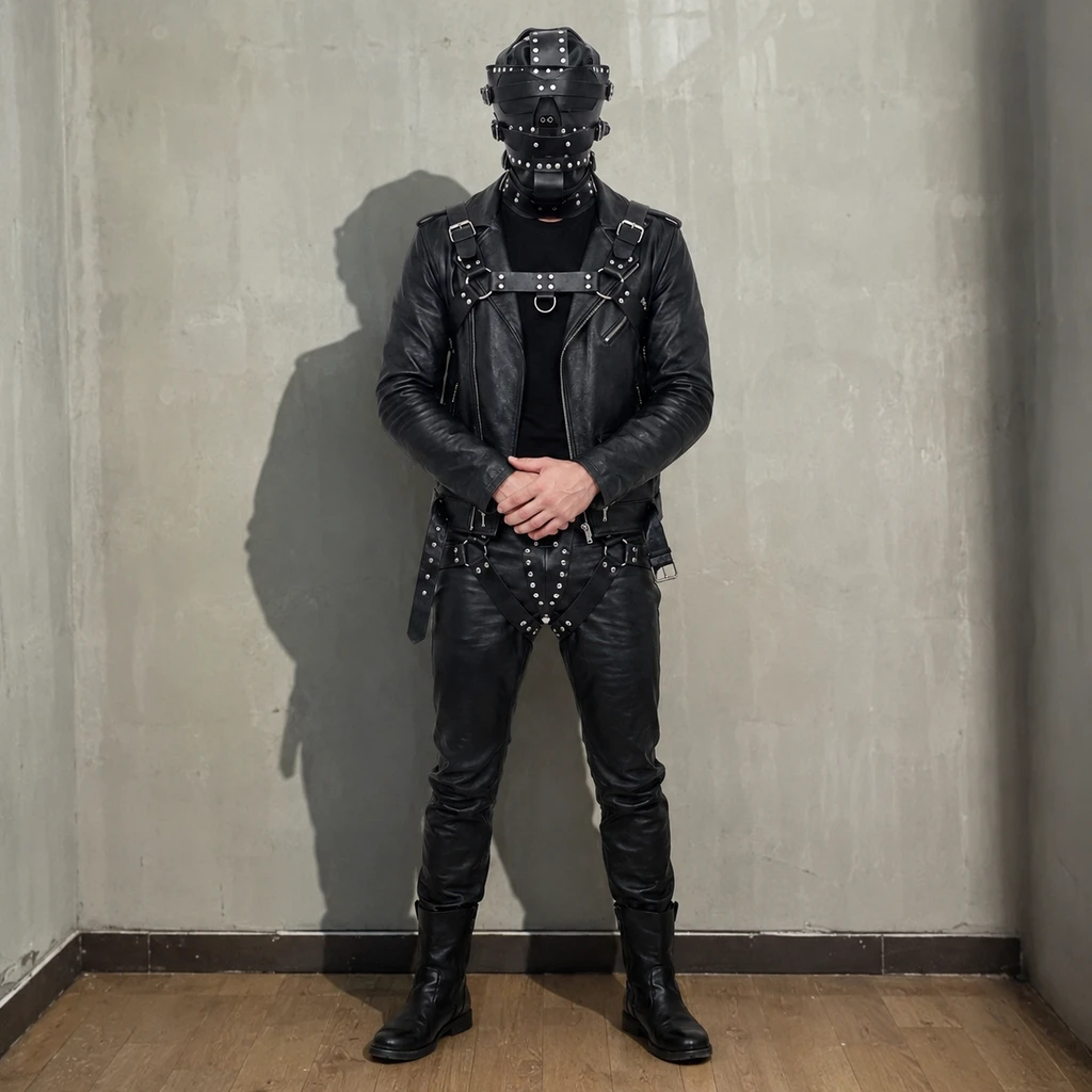 sensory deprivation hood, bondage hoods, sensory deprivation bondage, leather bondage hood, leather hood, leather bdsm hood, leather bondage mask