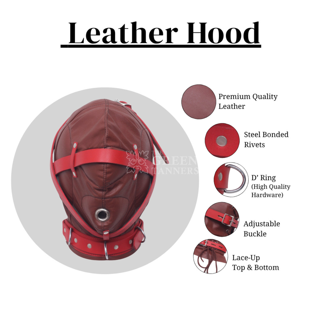 leather bondage hood, leather bdsm hood, leather bondage mask, leather hood