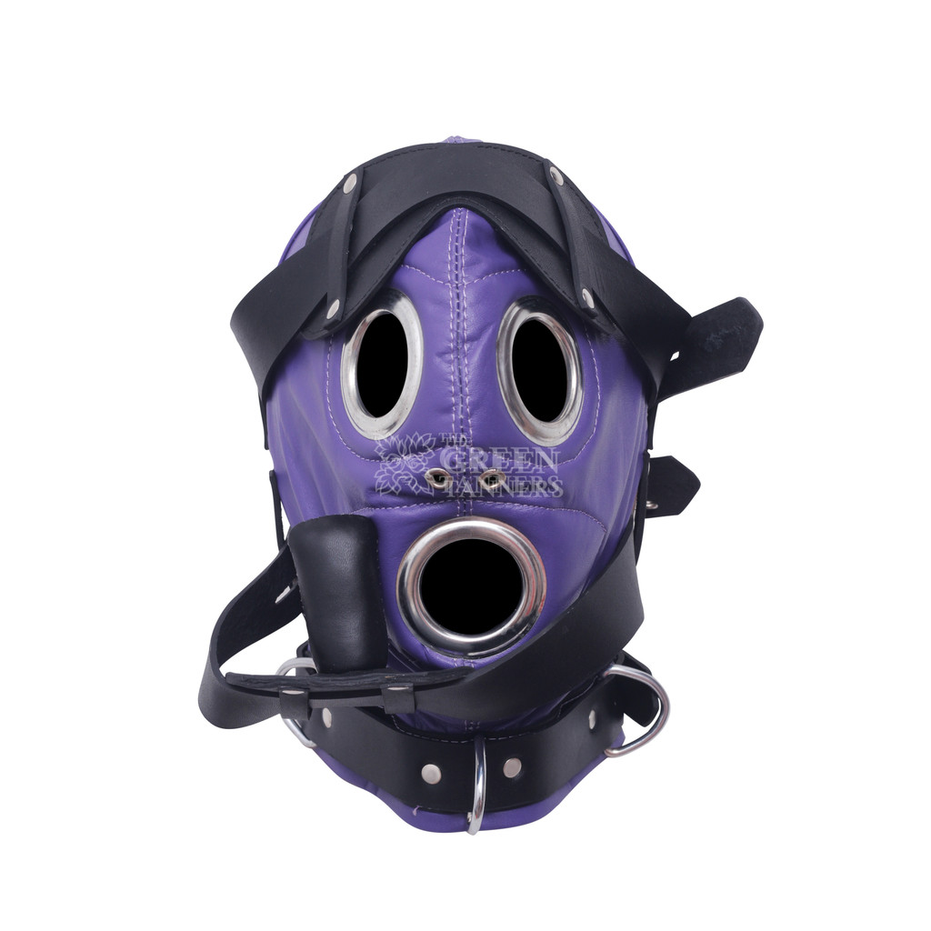 Leather BDSM Mask With Mouth Plug - Detailed Image