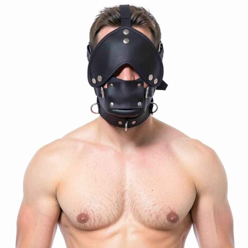 leather face muzzle, leather bdsm muzzle, leather head harness, leather bondage muzzle, leather muzzle, leather harness