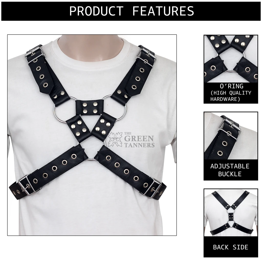 leather male harness, men's leather chest harness, leather harness