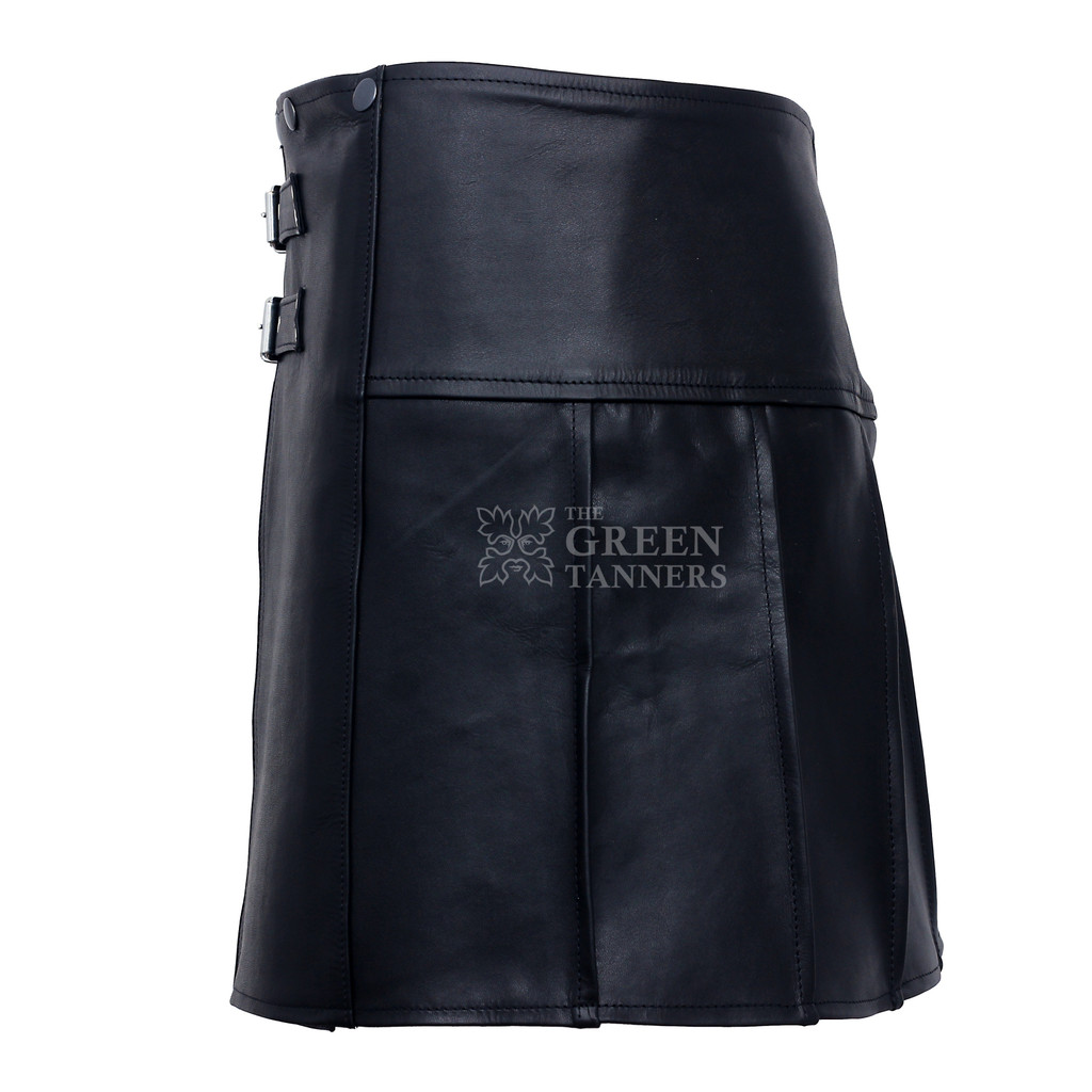 Leather Steampunk Kilt with Front Buckle Closure -Side View