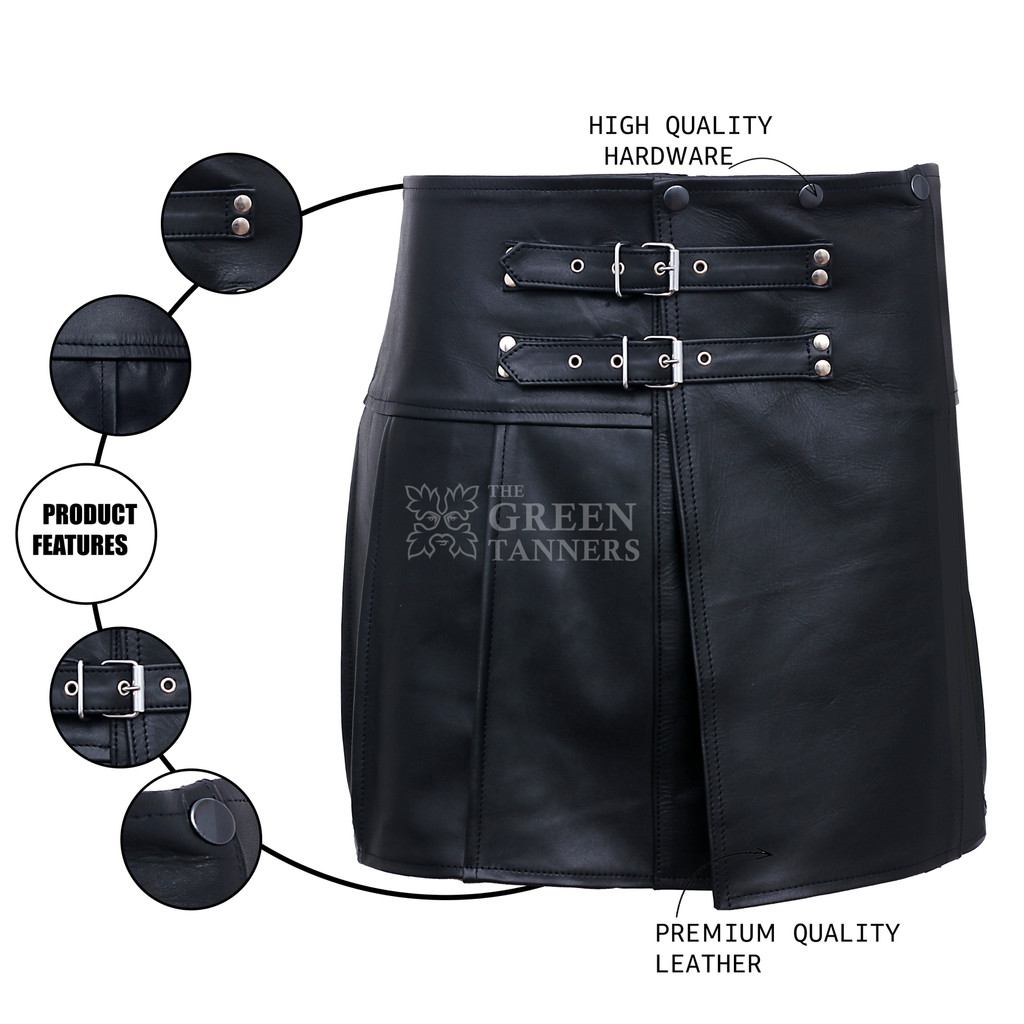 Leather Steampunk Kilt with Front Buckle Closure - Infographics