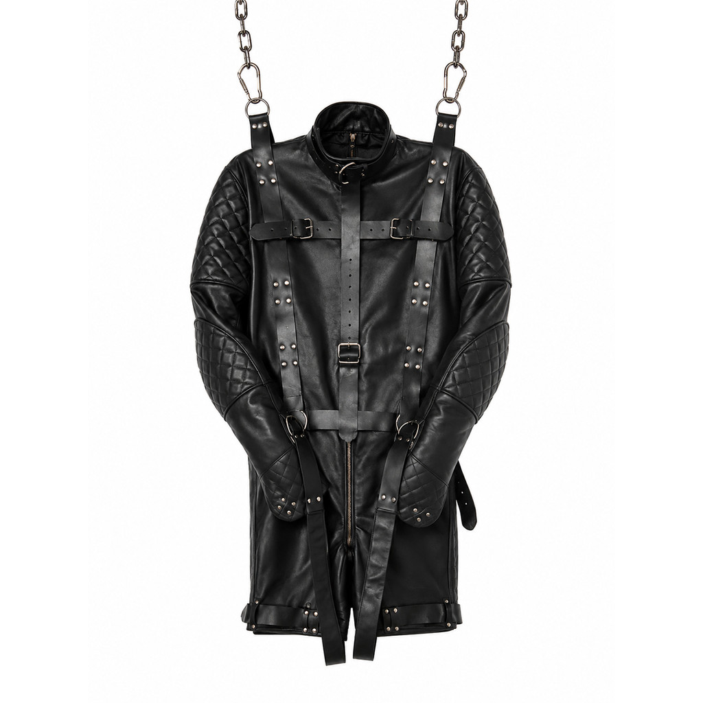 leather straitjacket bondage, leather straight jacket, straight jacket bdsm, leather straitjackets