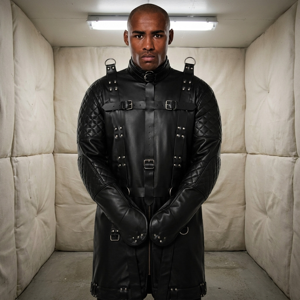 leather straitjacket bondage, leather straight jacket, straight jacket bdsm, leather straitjackets