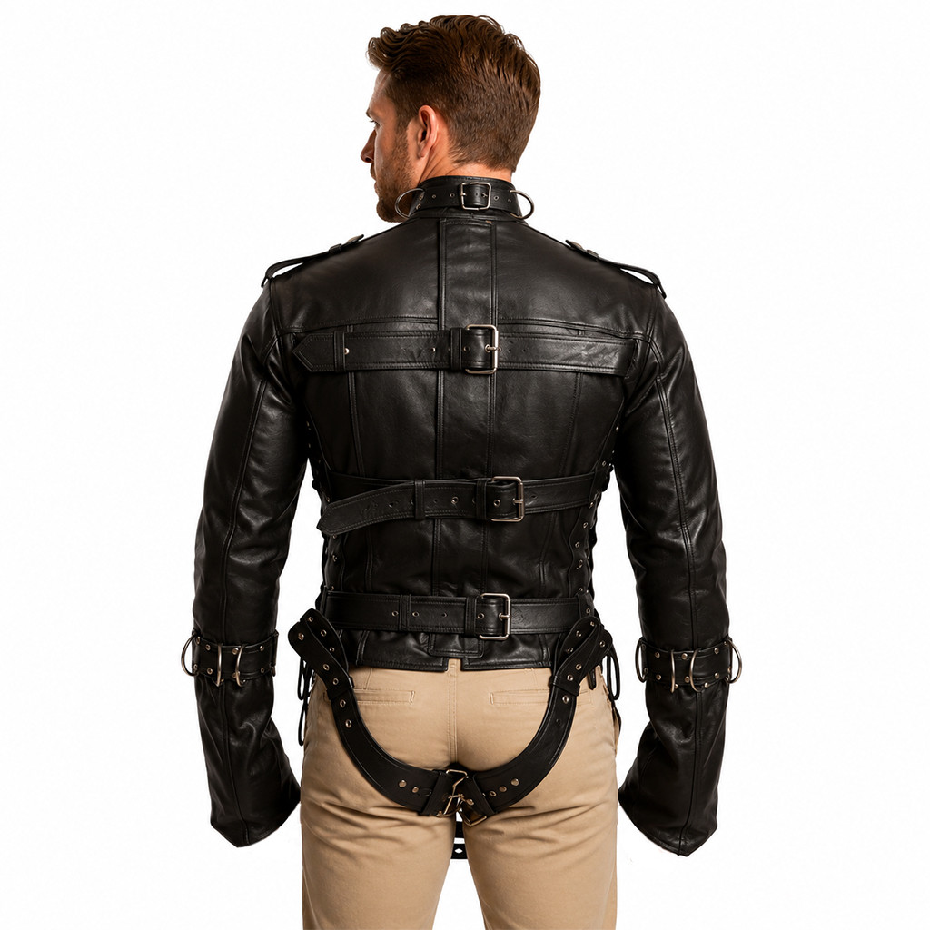 leather straitjacket bondage, leather straight jacket, straight jacket BDSM, leather straitjackets