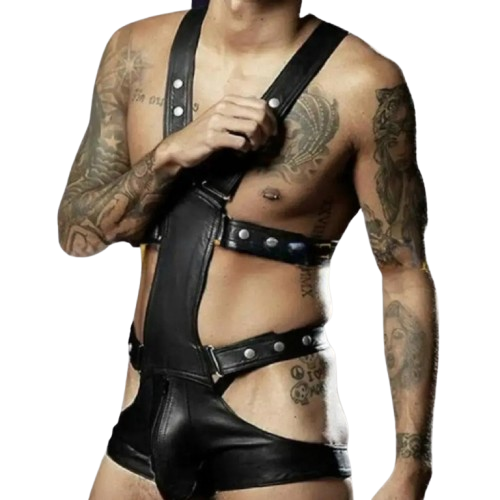 leather men lingerie, leather bondage bodysuit, leather harness, leather bondage harness