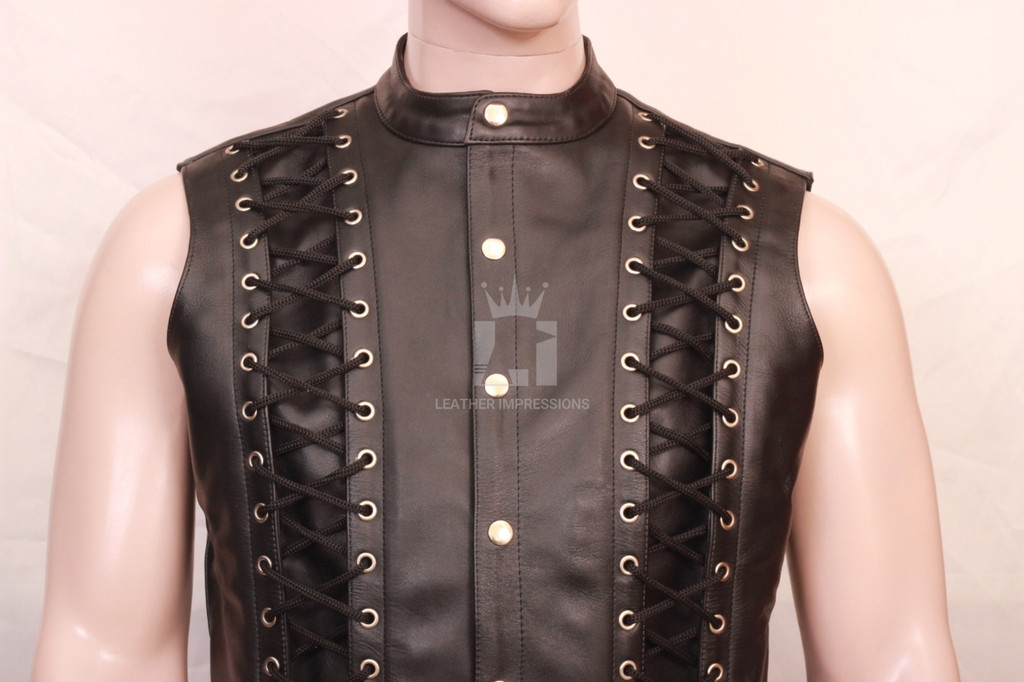 leather vest, gay leather vest, leather vest bdsm, bondage leather vest,