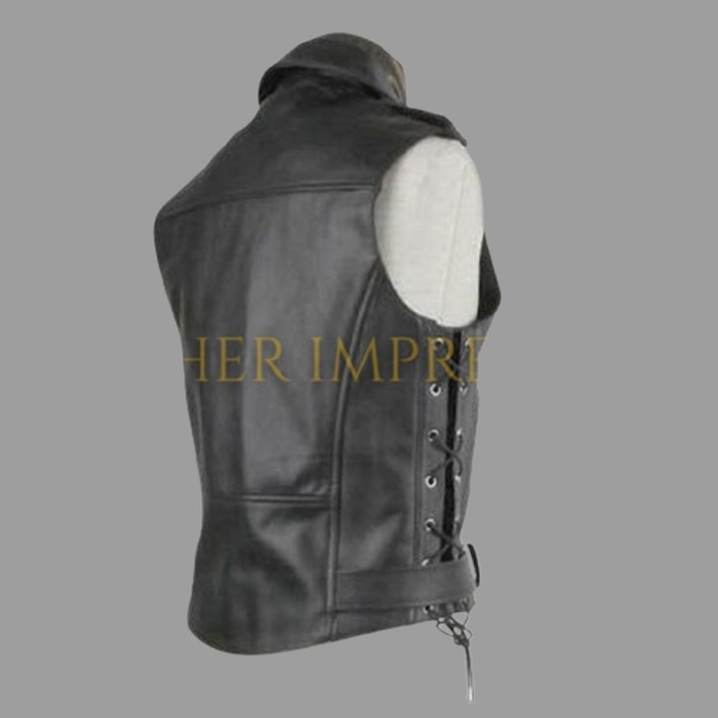 Multi-Pockets Leather Vest With Notch Lapels