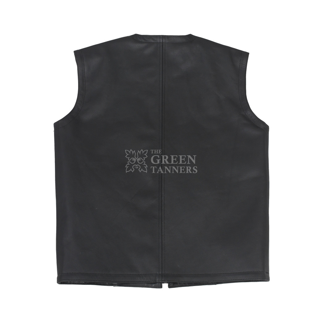 Premium Leather Biker Vest For Mens - Back Image