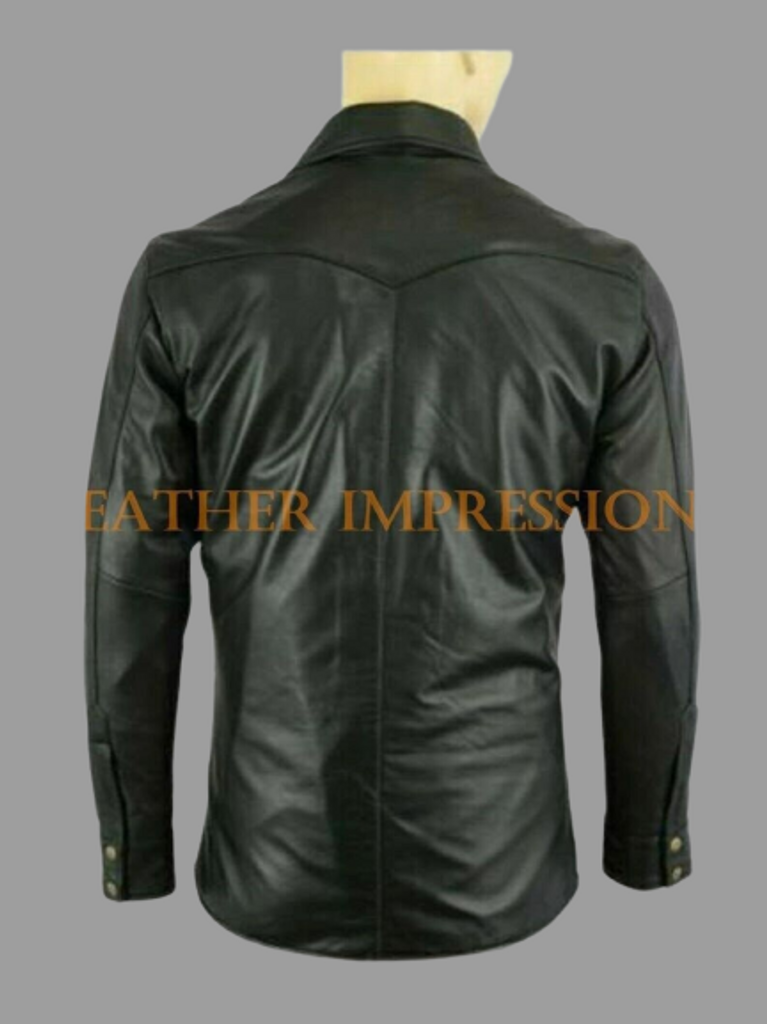 leather shirt, full sleeve black leather shirt, leather button up shirt, gay leather shirt, leather shirt BDSM