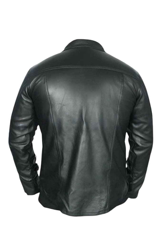 Back View of Men’s Black Leather Shirt – Premium Handmade Design