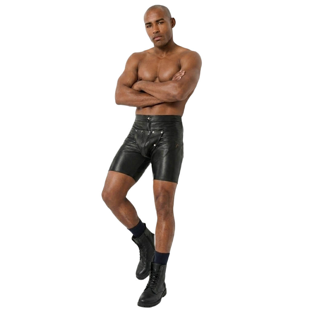 leather shorts, leather shorts bondage, leather shorts bdsm, leather gay shorts, gay leather shorts
