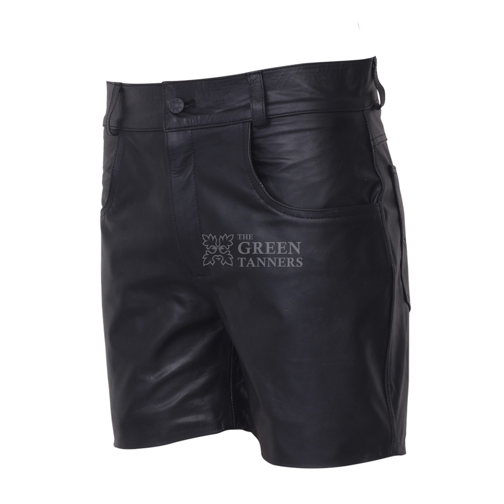 Leather Men Shorts for BDSM Gear - Side Angled View