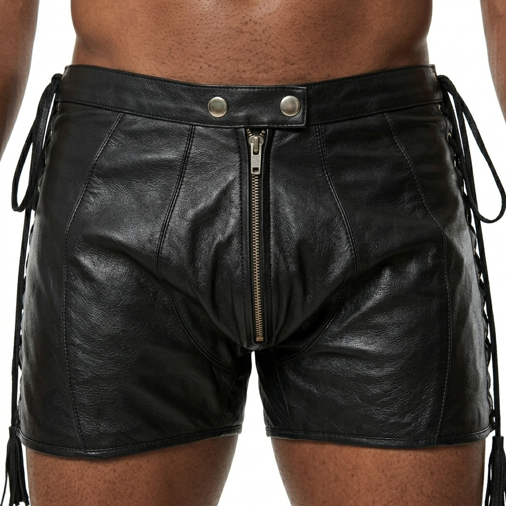 leather shorts, leather shorts bondage, leather shorts bdsm, leather gay shorts, gay leather shorts