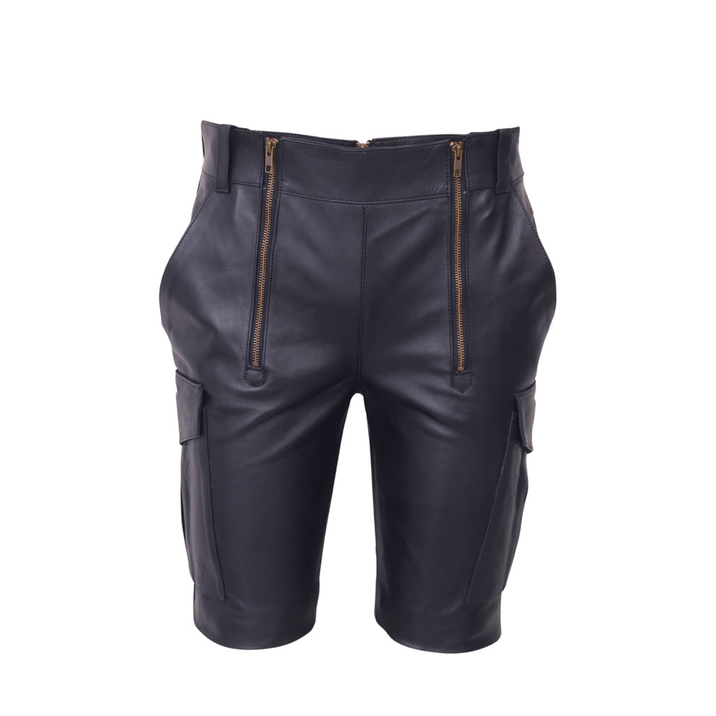 Mens Leather Cargo Shorts - Main Image