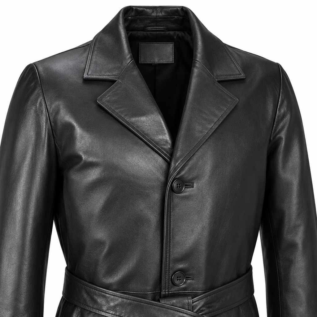 leather coat, leather long coat, leather trench coat, leather overcoat