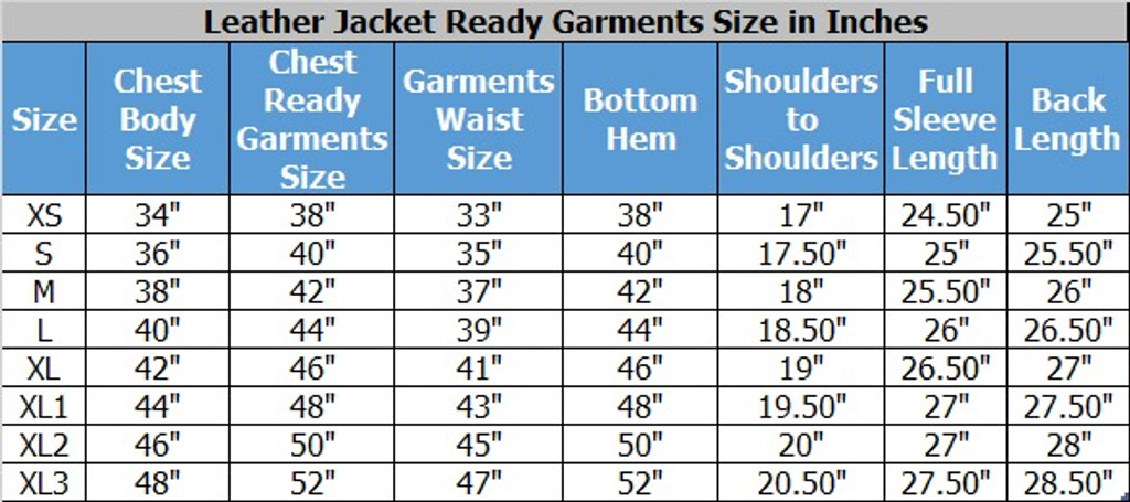 leather jacket size chart, leather zipper jacket, genuine leather jacket size chart, leather biker jacket, size chart