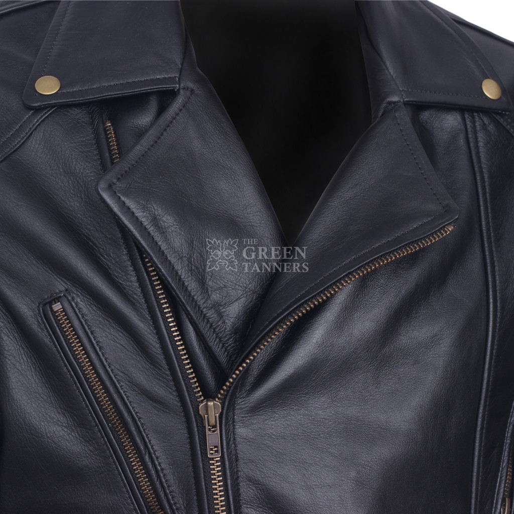 Leather jacket, Leather zipper jacket, genuine Leather jacket, Leather biker jacket, Ghost Rider Leather Jacket, Close Collar View