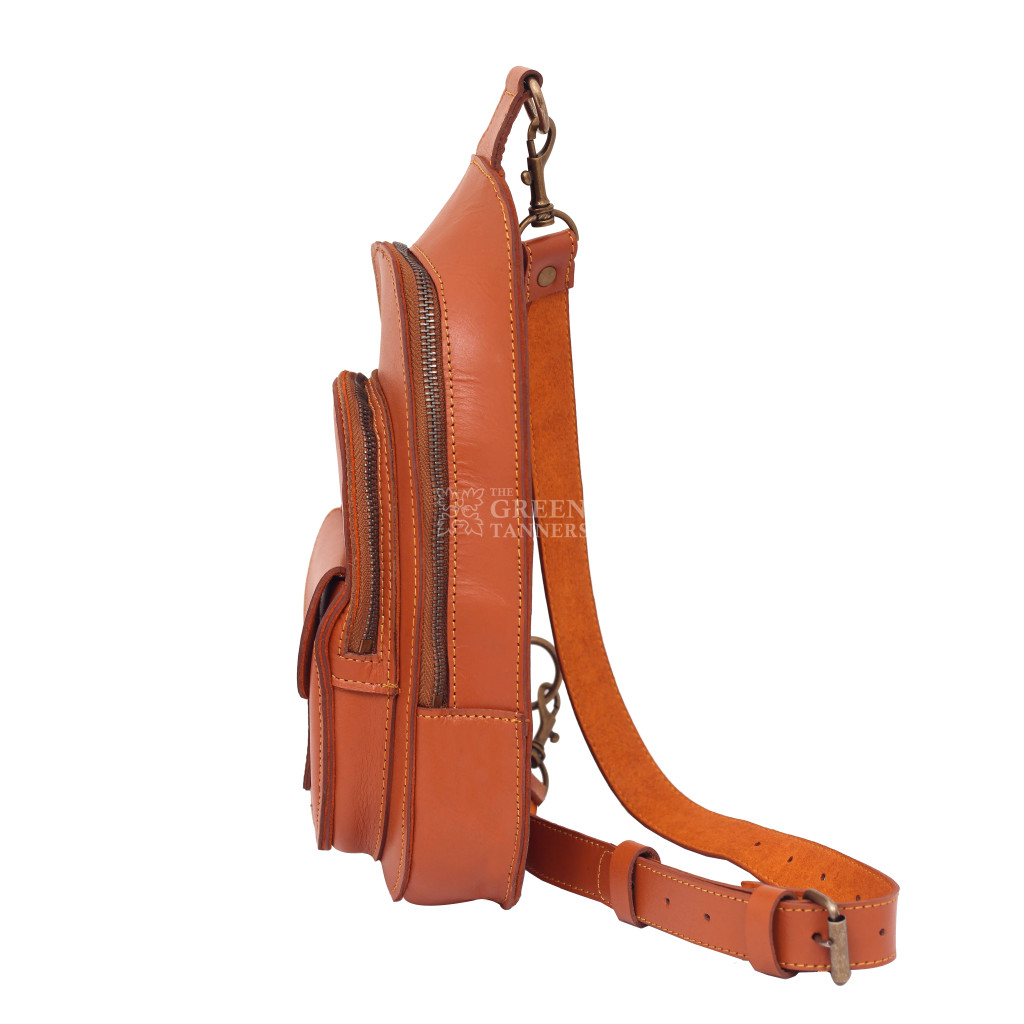 Image Model wearing leather sling bag for men Image Model wearing leather sling bag for men