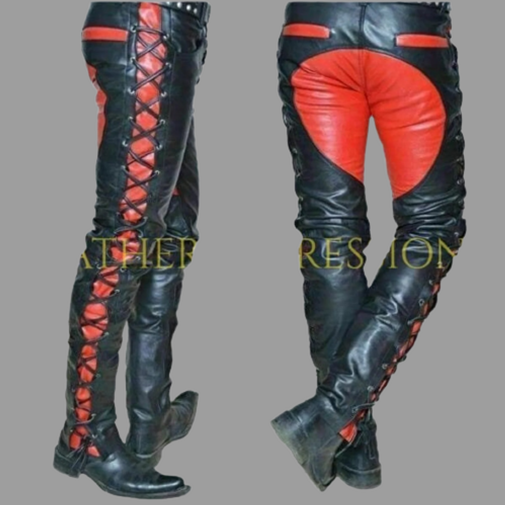 Lace up Leather Pants / Black Leather Motorcycle Pants 