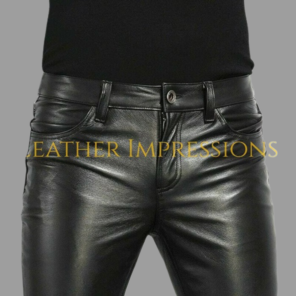 Men Genuine Leather Slim Fit Trousers for Winter, Handmade