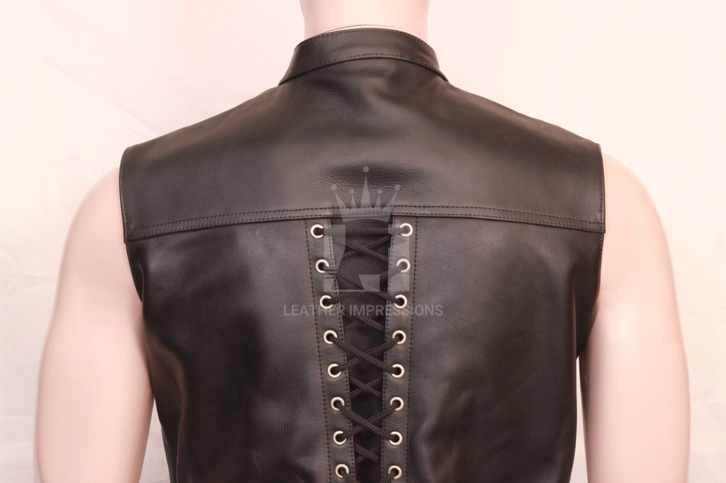 leather vest, men's leather vest, men leather vest, laced up men's leather vest